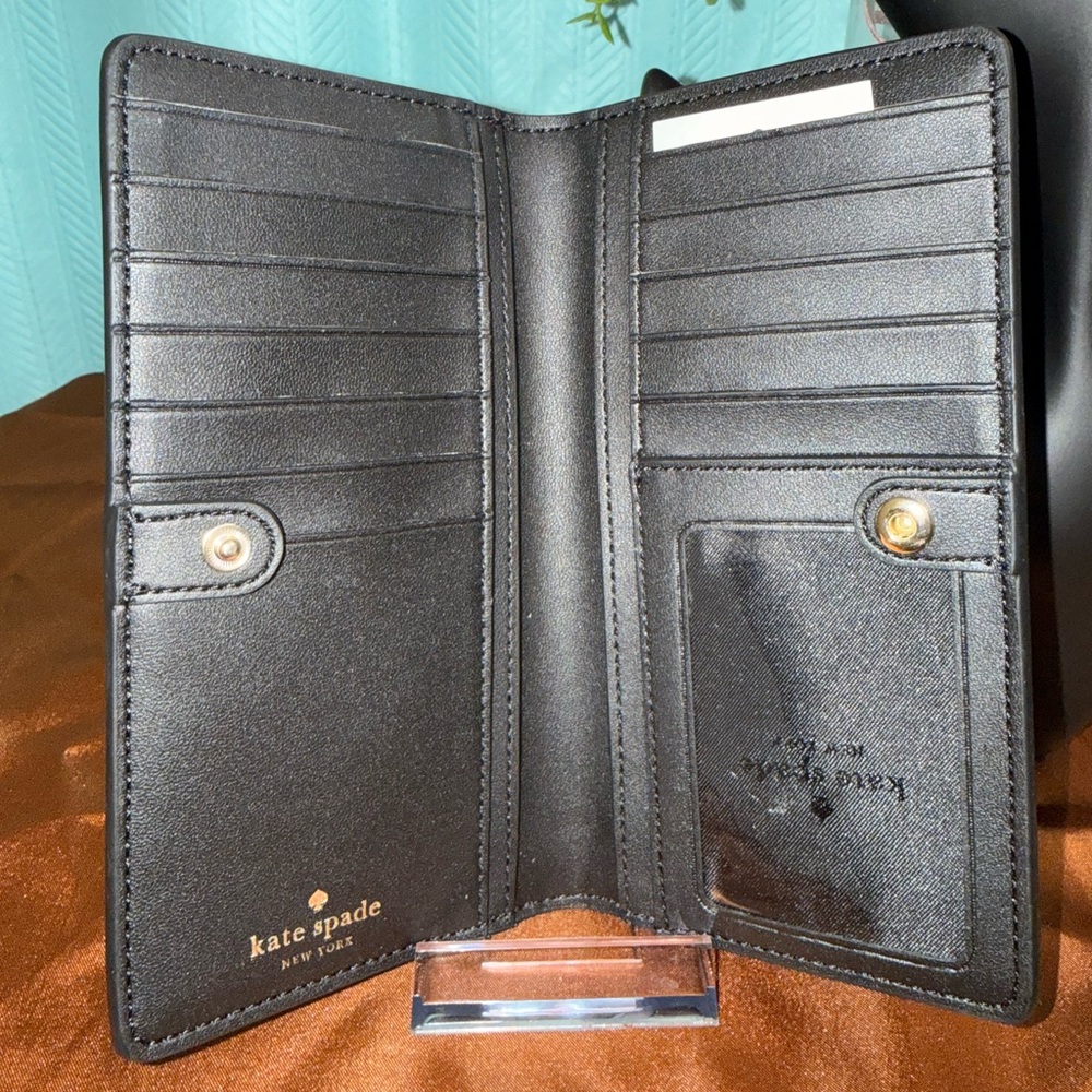 kate spade Leopard Print Zip Around Wallet in Black and Peach - Picture 5 of 6